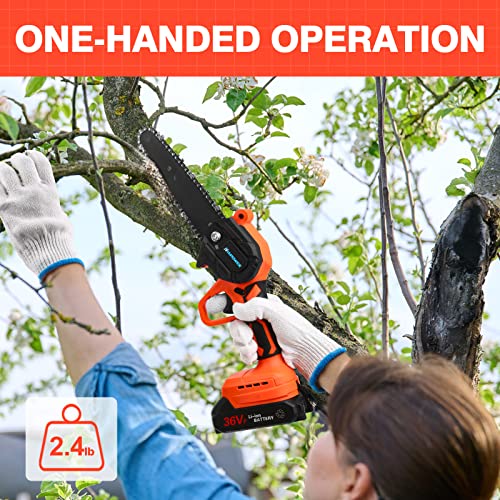 Mini Chainsaw 6-Inch with 2 Battery, Upgrade Brushless Motor, Cordless Power Chain Saws with Security Lock, Hand held Small Chainsaw for Wood Cutting Tree Trimming