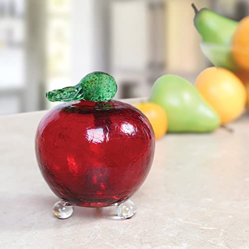 BW BRANDS Handmade Red Crackle Glass Apple Fruit Fly Trap,4.5"