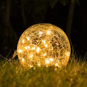 garden solar lights, cracked glass round ball light outdoor christmas decoration, waterproof decorative warm white globe light for landscape walkway backyard patio yard lawn pathway garden decoration