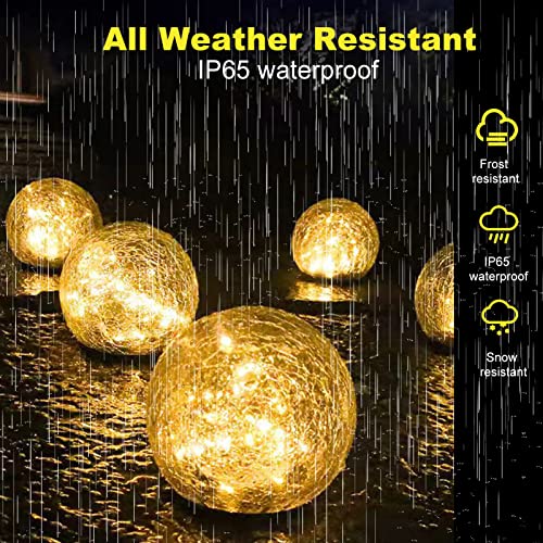 Garden Solar Lights, Cracked Glass Round Ball Light Outdoor Christmas Decoration, Waterproof Decorative Warm White Globe Light for Landscape Walkway Backyard Patio Yard Lawn Pathway Garden Decoration