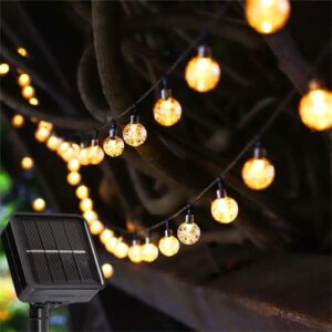 anjaylia solar outdoor string lights, 23ft 50led globe string lights with 8 lighting modes, waterproof solar powered patio lights for garden, porch, patio, gazebo, yard, balcony, outdoors (warm white)
