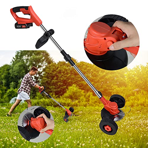 Electric Folding Weed Lawn Wacker, Heafront 24V Battery Powered Adjustable Height and Angle Weed Eater Cordless 5-Position Rotating Head for Garden Beauty Outdoor Pruning Yard Pruning and Lawn Pruning