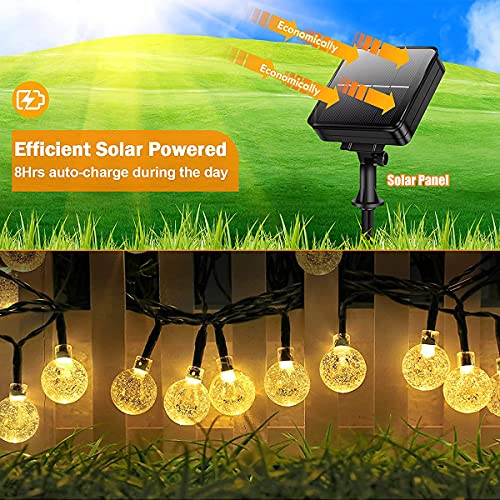 Garden Solar String Lights, 100 LEDs 40ft 8 Modes Waterproof Crystal Globe Balls Lighting for Outdoor Patio Lawn Garden Yard Decoration Wedding Holiday Home Party Wedding Christmas Decor (Warm White)