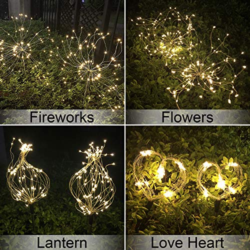 HeyMate Solar Firework Lights Garden Decorative Light - 2 Pack Warm White Solar Fireworks Lights with 105 LED Powered 35 Copper Wires Christmas Solar Lights Outdoor for Pathway Patio Yard Lawn