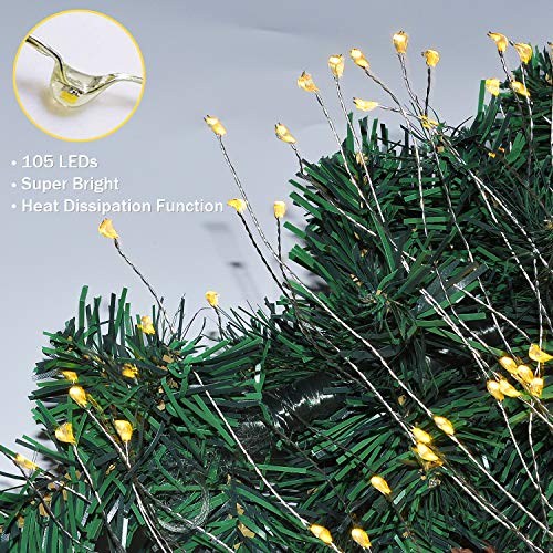 HeyMate Solar Firework Lights Garden Decorative Light - 2 Pack Warm White Solar Fireworks Lights with 105 LED Powered 35 Copper Wires Christmas Solar Lights Outdoor for Pathway Patio Yard Lawn