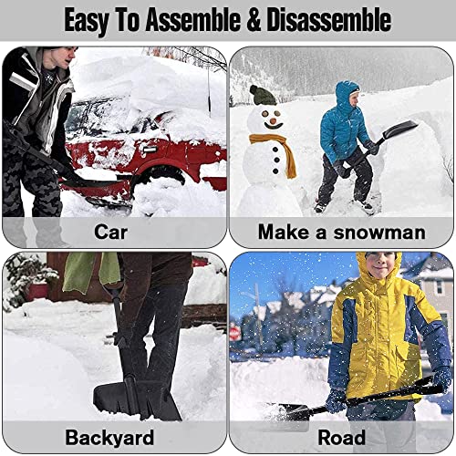 Snow Shovel, Retractable Emergency Portable Snow Shovel for Winter, 3 Piece Collapsible Design, Camping Shovel for Garden, Car, Truck, SUV, Camping and Outdoor Activities