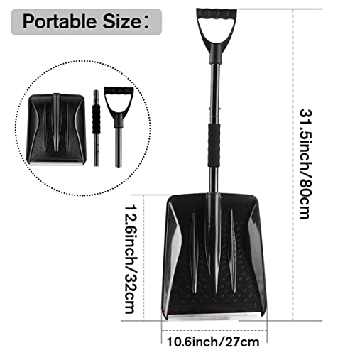 Snow Shovel, Retractable Emergency Portable Snow Shovel for Winter, 3 Piece Collapsible Design, Camping Shovel for Garden, Car, Truck, SUV, Camping and Outdoor Activities