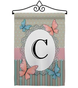 breeze decor c initial garden flag set wall hanger monogram friends bugs & frogs butterfly ladybugs dragonfly bee springtime insect natural wildlife house yard gift double-sided, made in usa