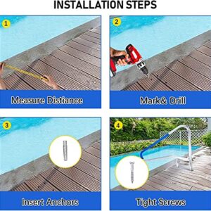 ANSNAL Swimming Pool Handrails, Stainless Steel Spa Stair Handrails 3-Bend Swimming Pool Safety Handrails for Garden Backyard Pools, Easy to Instal