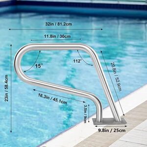 ANSNAL Swimming Pool Handrails, Stainless Steel Spa Stair Handrails 3-Bend Swimming Pool Safety Handrails for Garden Backyard Pools, Easy to Instal