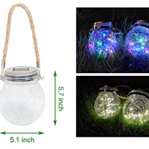 2 Pack Hanging Solar Powered LED Lights,Cracked Glass Ball Light, Waterproof Outdoor Christmas Decorative Lantern for Garden, Yard, Patio, Lawn(Warm White)