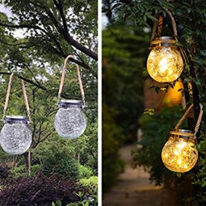 2 Pack Hanging Solar Powered LED Lights,Cracked Glass Ball Light, Waterproof Outdoor Christmas Decorative Lantern for Garden, Yard, Patio, Lawn(Warm White)