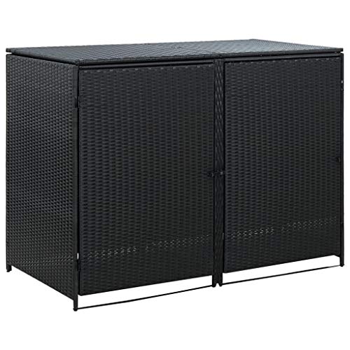 Outdoor Wheelie Storage Shed for Garbage, Garden Tools, Fire Wood, Bin Shed Poly Rattan Black 58.3"x31.5"x43.7"