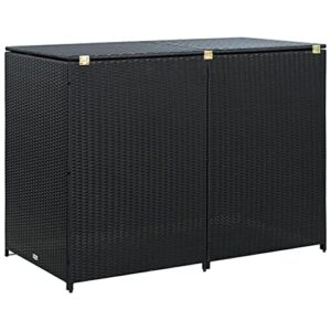 Outdoor Wheelie Storage Shed for Garbage, Garden Tools, Fire Wood, Bin Shed Poly Rattan Black 58.3"x31.5"x43.7"