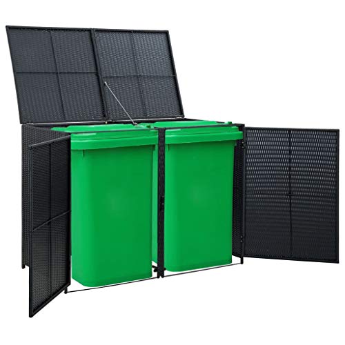 Outdoor Wheelie Storage Shed for Garbage, Garden Tools, Fire Wood, Bin Shed Poly Rattan Black 58.3"x31.5"x43.7"