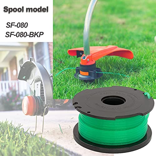 BOOTOP PIN SF-080 Replacement Spool SF-080-BKP for Black and Decker GH3000 LST540 GH3000R String Trimmer Weed Eater SF080 Auto Feed Spool Line 20ft 0.080" with 90583594 Cap Covers Parts