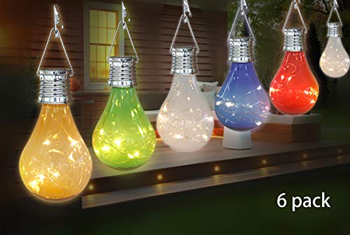 pearlstar Solar Light Bulbs Outdoor Waterproof Garden Camping Hanging LED Light Lamp Bulb Globe Hanging Lights for Home Yard Christmas Party Holiday Decorations (6 Pack-Solar Light Bulbs)