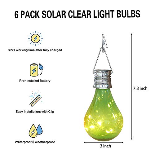 pearlstar Solar Light Bulbs Outdoor Waterproof Garden Camping Hanging LED Light Lamp Bulb Globe Hanging Lights for Home Yard Christmas Party Holiday Decorations (6 Pack-Solar Light Bulbs)
