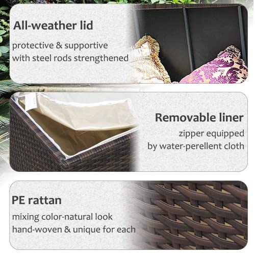 Verano Garden Outdoor Patio Storage Box Waterproof,120 Gallon Large Deck Box Wicker Storage Bin for Cushions, Garden Tools, Toys, Espresso Brown