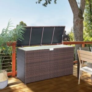 Verano Garden Outdoor Patio Storage Box Waterproof,120 Gallon Large Deck Box Wicker Storage Bin for Cushions, Garden Tools, Toys, Espresso Brown