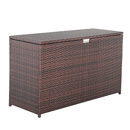 Verano Garden Outdoor Patio Storage Box Waterproof,120 Gallon Large Deck Box Wicker Storage Bin for Cushions, Garden Tools, Toys, Espresso Brown