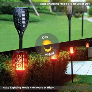 XODO Solar Outdoor Lights, FL1 4 Pack Solar Torch with Flickering Flames, Solar Garden Lights, Waterproof Solar Powered Outdoor Lights, Decorations, 100 LEDs Mini Torch Light for Yard, Pathway, Porch