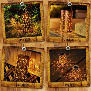 2 Pcs Solar Lanterns Outdoor Hanging, Metal LED Dragonfly Hanging Lantern Lights Dragonfly Gifts for Women Decorative Hollowed Waterproof Retro Garden Night Light Christmas for Patio Backyard Pathway