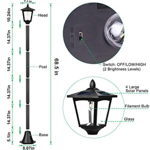 Melunar 68.5" Solar Lamp Post Lights, Waterproof Outdoor Solar Powered Vintage Street Lights for Backyard, Patio, Garden, Lawn, Pathway, Driveway, 2 Modes