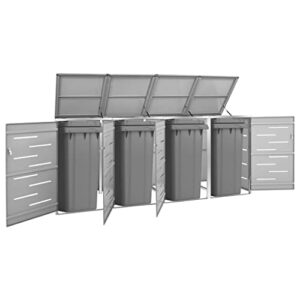 loibinfen metal quadruple outdoor wheelie storage bin shed with handy door and locking system for barkyard outdoor patio garden 27.2″x30.5″x45.3″ gray