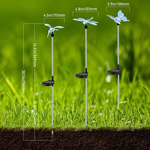 Solar Garden Lights - 3 Pack Solar Stake Light, Color Changing Solar Powered Decorative Landscape Lighting Hummingbird Butterfly Dragonfly for Outdoor Path, Yard, Lawn, Lawn, Halloween, Christmas
