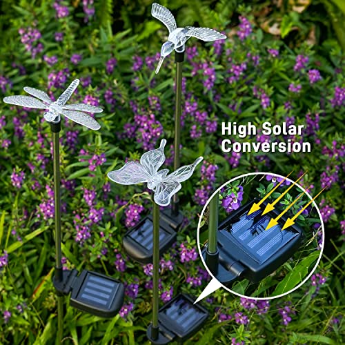 Solar Garden Lights - 3 Pack Solar Stake Light, Color Changing Solar Powered Decorative Landscape Lighting Hummingbird Butterfly Dragonfly for Outdoor Path, Yard, Lawn, Lawn, Halloween, Christmas