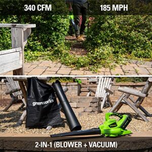 Greenworks 40V (185 MPH / 340 CFM) Brushless Cordless Blower / Vacuum, 4.0Ah Battery and Charger Included