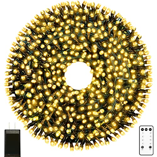 Warm Yellow Christmas Halloween 320 LED String lights 122FT Outdoor String Lights with 8 Modes Plug in Waterproof Fairy Lights Indoor for Party Carnival Supplies, Outdoor Patio Yard Lawn Garden Decor