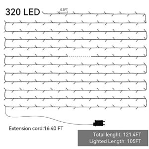 Warm Yellow Christmas Halloween 320 LED String lights 122FT Outdoor String Lights with 8 Modes Plug in Waterproof Fairy Lights Indoor for Party Carnival Supplies, Outdoor Patio Yard Lawn Garden Decor