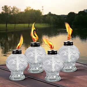dikaida 4 pack glass table torch,citronella glass table top torches with wick and cap for outdoor ,refillable torches landscape lanterns torches for yard patio christmas garden,party decor