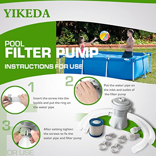 YIKEDA Ground Swimming Pool Filter Pump，300 GPH Pump Flow with a Filter Cartridge,Quickly Set Up Ground Swimming Pools