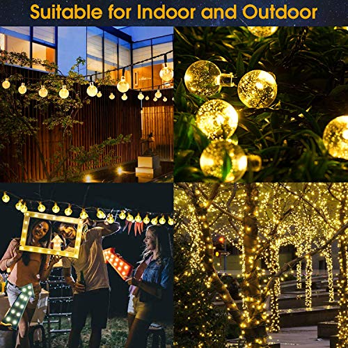 Kosuroum Christmas Crystal Lights 40 LED 25ft 8 Modes Super Bright Crystal Globe Solar String Lights,Waterproof Solar Ball Lights for Christmas Tree Decor Home Garden Patio Gazebo Yard Wedding Party