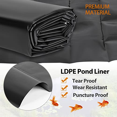 Toriexon LDPE Pond Liner 15X20FT, 20 Mils Thickness Pond Lining for Fish Pond, Fountain, Koi Pond Liner, Waterfall and etc.