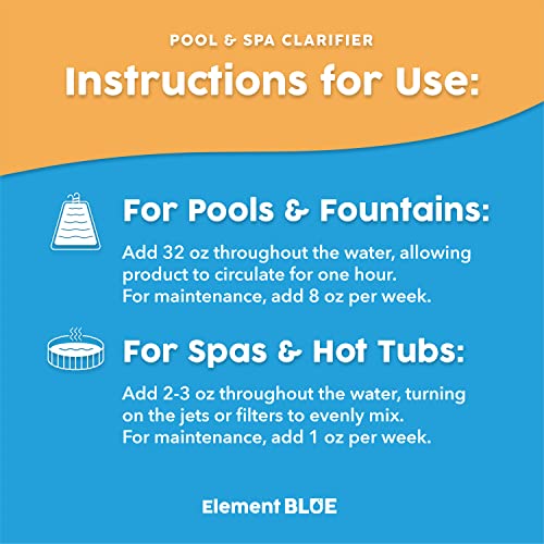 Element Blue - Pool and Spa Clarifier - Clears and Prevents Cloudy Water - for Fountains, Pools, Hot Tubs, and Spas - Fast-Acting Water Clarifier - 32 OZ