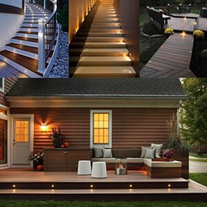 LED Deck Lights Kit 12V Low Voltage Waterproof IP67 Warm White Recessed Deck Lighting In Ground Light for Step Stair Garden Patio Wood Floor Outdoor Landscape Accent Lights Fixtures(Pack of 10)