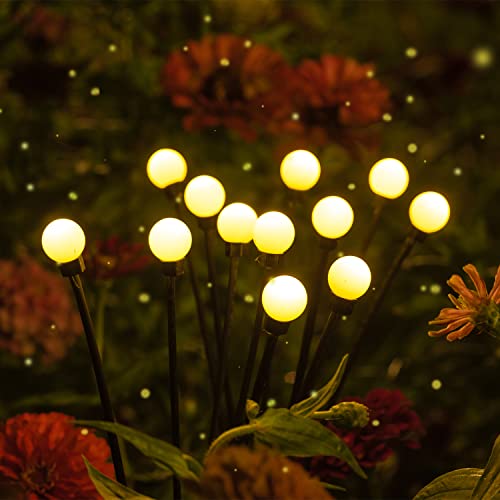 HUYIENO 2pack Solar Garden Lights Firefly Decorative Lights Sway by Wind for Yard Patio Pathway Decoration (Warm White)