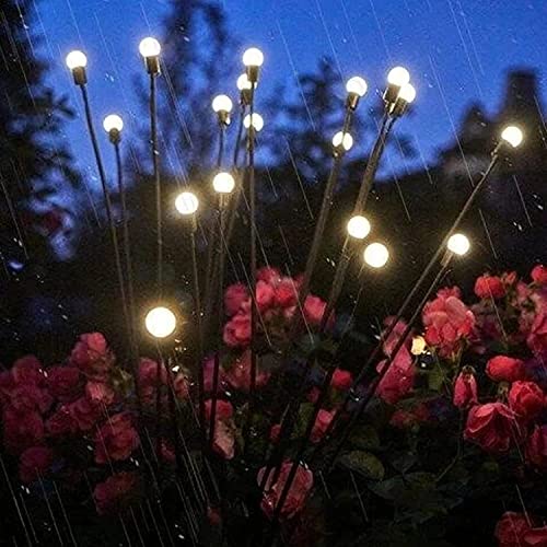 HUYIENO 2pack Solar Garden Lights Firefly Decorative Lights Sway by Wind for Yard Patio Pathway Decoration (Warm White)