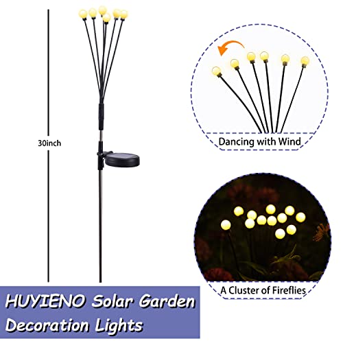 HUYIENO 2pack Solar Garden Lights Firefly Decorative Lights Sway by Wind for Yard Patio Pathway Decoration (Warm White)