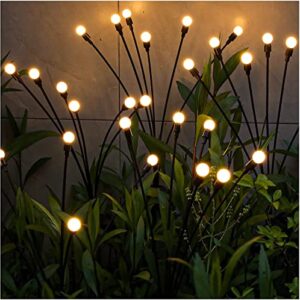 HUYIENO 2pack Solar Garden Lights Firefly Decorative Lights Sway by Wind for Yard Patio Pathway Decoration (Warm White)