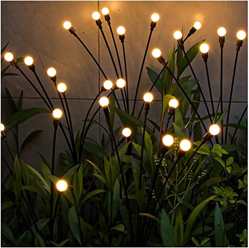 HUYIENO 2pack Solar Garden Lights Firefly Decorative Lights Sway by Wind for Yard Patio Pathway Decoration (Warm White)