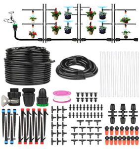 garden irrigation system – drip irrigation kit – 42m/138ft sprinkler system kit greenhouse watering system with adjustable nozzle sprinkler sprayer & dripper