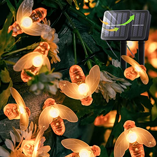 oopswow Solar String Lights 2Pack 30LED Outdoor Waterproof Simulation Honey Bees Decor for Garden Fence Patio Yard Tree Xmas Decorations,Warm White