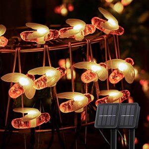 oopswow Solar String Lights 2Pack 30LED Outdoor Waterproof Simulation Honey Bees Decor for Garden Fence Patio Yard Tree Xmas Decorations,Warm White