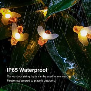 oopswow Solar String Lights 2Pack 30LED Outdoor Waterproof Simulation Honey Bees Decor for Garden Fence Patio Yard Tree Xmas Decorations,Warm White