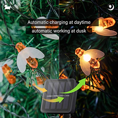 oopswow Solar String Lights 2Pack 30LED Outdoor Waterproof Simulation Honey Bees Decor for Garden Fence Patio Yard Tree Xmas Decorations,Warm White